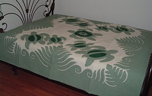 Hawaiian quilt 100% hand quilted/hand appliqued full/queen bedspread 80x80 New