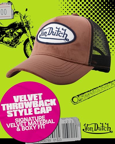 Image of Von Dutch Unisex Trucker Hat - Velvet Curved Bill Mesh Back Retro Classic Adjustable Snapback Baseball Cap for Men and Women