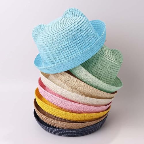 Strohhut, niedlicher Babyhut mit Ohren, Sommerhut für Mädchen, Jungen, Sonnenschutz, Sonnenhut, Strandhut