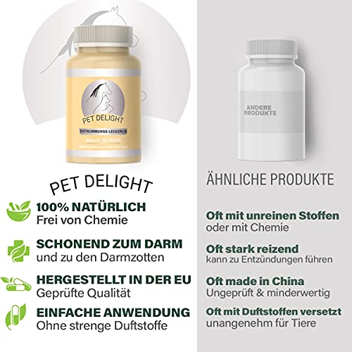 Pet Delight Wurm Leckerlis, das pflanzliche Mittel für Hunde und Katzen als natürliche Wurmkur - Hund + Katz & Vögel - Animal & Dog Dewormer, Wurm (1 Packung)