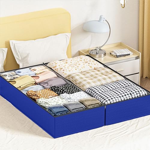 Image of Kraptick Storage Bag for Clothes, Cloth Organiser for Storage, Under Bed Storage Bag, Wardrobe Bags for Clothes Storage, Organiser for Cloth (Blue) (55cmX23cmX35cm) Waterproof (DMFP640)