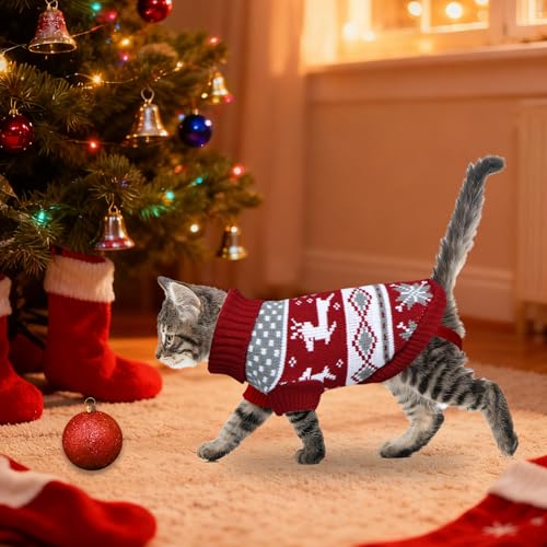 image for GOYOSWA 2 Pack Cat Christmas Sweater, Winter Knit Cat Sweaters Warm Co