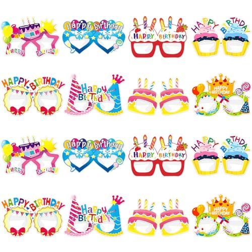 Runloon 16PCS Happy Birthday Glasses Birthday Party Paper Eyeglasses Photo Booth Props for Birthdays Party Supplies Decorations