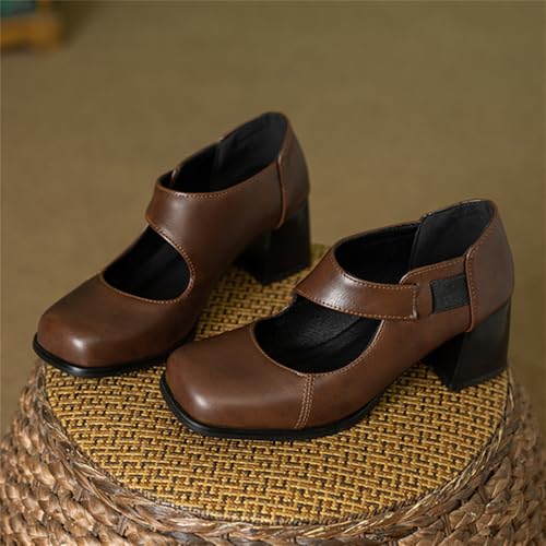 LYYSKY Spring and Autumn Women's Chunky Low Block Heels Mary Jane Pointed Toe Work Pumps Comfortable Round Toe Dress Wedding Shoes Plus Size EU34-EU47/US4-US142