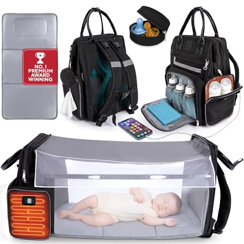Image of Award-Winning Baby Diaper Bag Backpack with Changing Station – Large Multifunction Waterproof Diaper Bag, Heated Bottle Pockets, Travel Baby Organizer Mom & Dad, Premium Baby Essentials, EASTER Gift