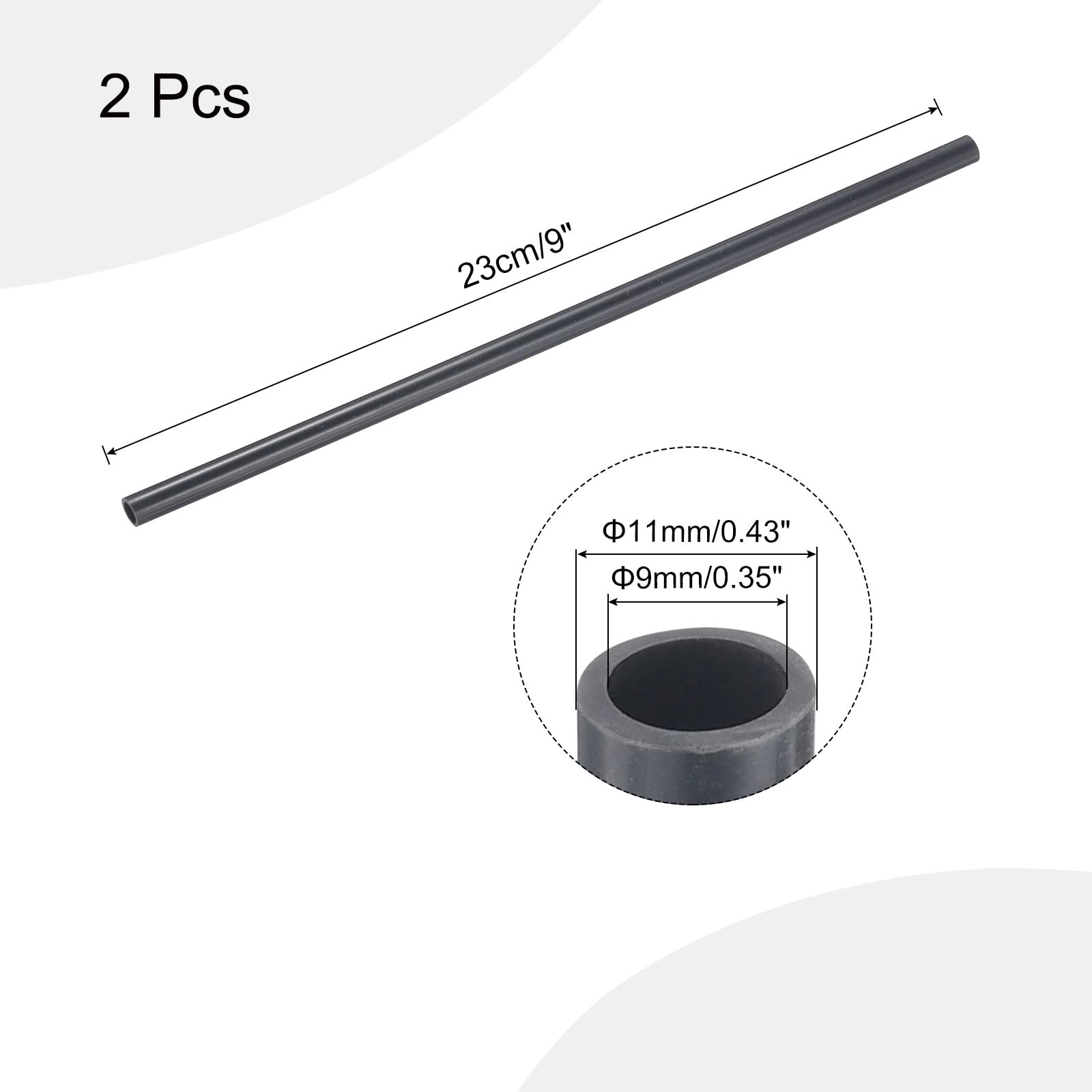 Tubo Rigido in PVC 9mm ID 11mm OD 9" Grigio Scuro per Artigianato, Guaina Cavi 2pz