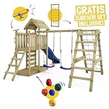 WICKEY Spielturm Klettergerüst RocketFlyer mit Schaukel & Roter Rutsche, Outdoor Kinder Kletterturm mit Sandkasten, Leiter & Spiel-Zubehör für den Garten - 2