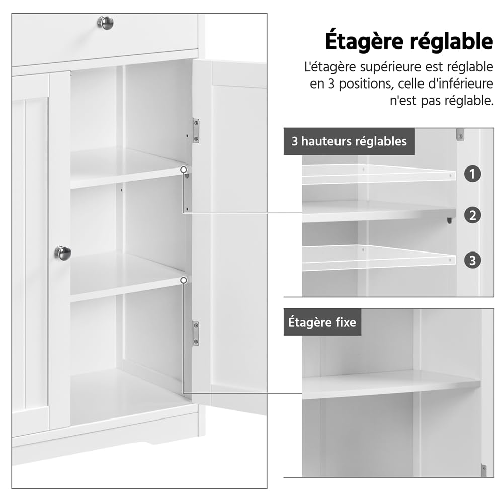 Yaheetech Meuble Rangement Salle de Bain, 81 cm × 30 cm × 81,5 cm Blanc | 4 Tiroirs 1 Placard avec 1 Plateau Réglable, Armoire Rangement Salle de Bain Salon Entrée Cuisine