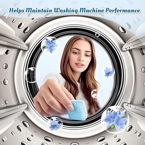 Image of Washing Machine Cleaner Tablets Deodorizer-48 Pack Deep Cleaning Washer Descaler Freshener-Dirt Buildups Stain Odor Remover Spotless -Top Front Load HE Machines Wild Bluebell Foaming 2 Year Supply