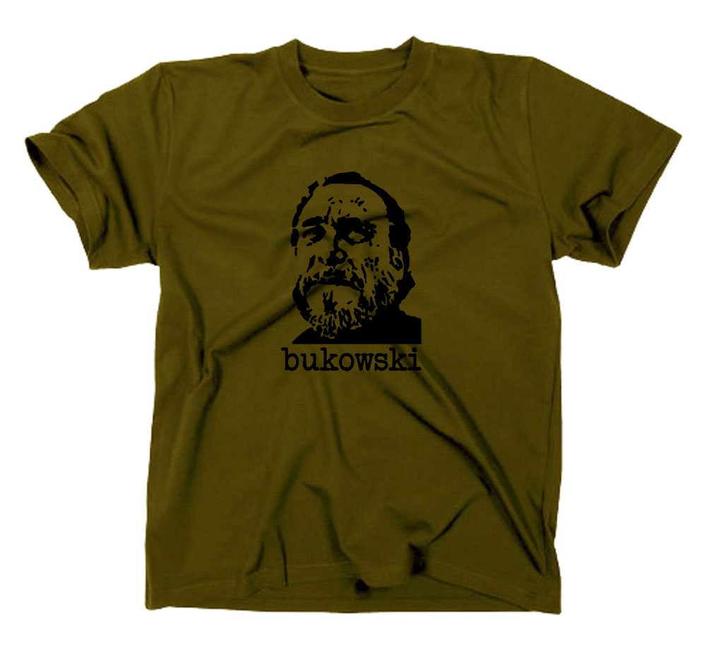 Styletex23 Men's Green Charles Bukowski T-Shirt, Olive, Xl