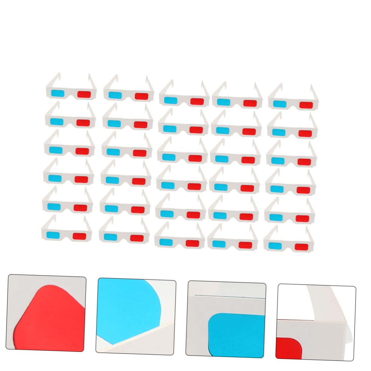 Occhiali 3d Anaglifici in Cartone Bianco Lenti Rosse, Set da 30 Pezzi, Leggeri e Portatili per Film 3d e Cinema a Casa, Adatti e Adulti