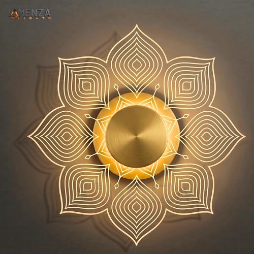 Image of Luxury Flower Wall Light Design 3-in-1 LED Wall Lamp | Fancy Lights for Living Room, Bedroom Wall Decor, Home Decoration Items & Hallway (Golden Finish, Pack of 2)