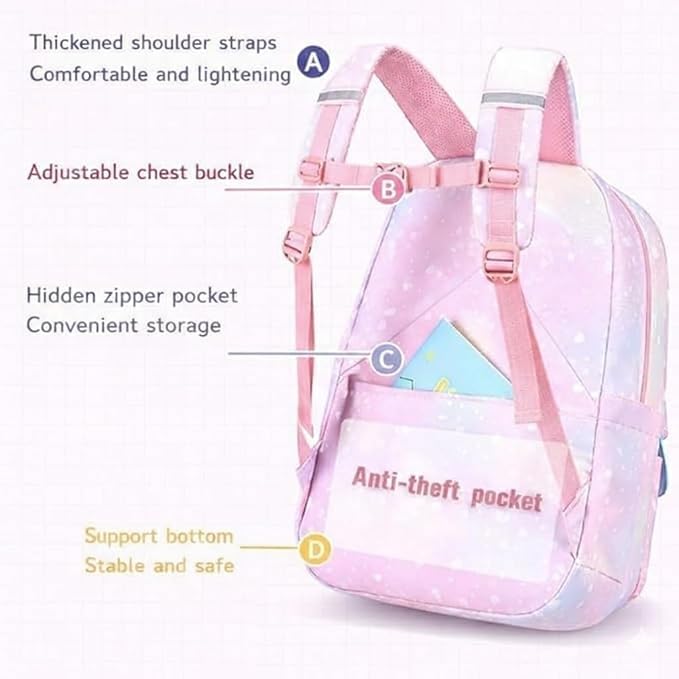 Image of Girls School Backpack Cute Pink Pastel Gradient Bag with Multiple Compartments Lightweight Durable Bookbag for Kids Students (purple bag)