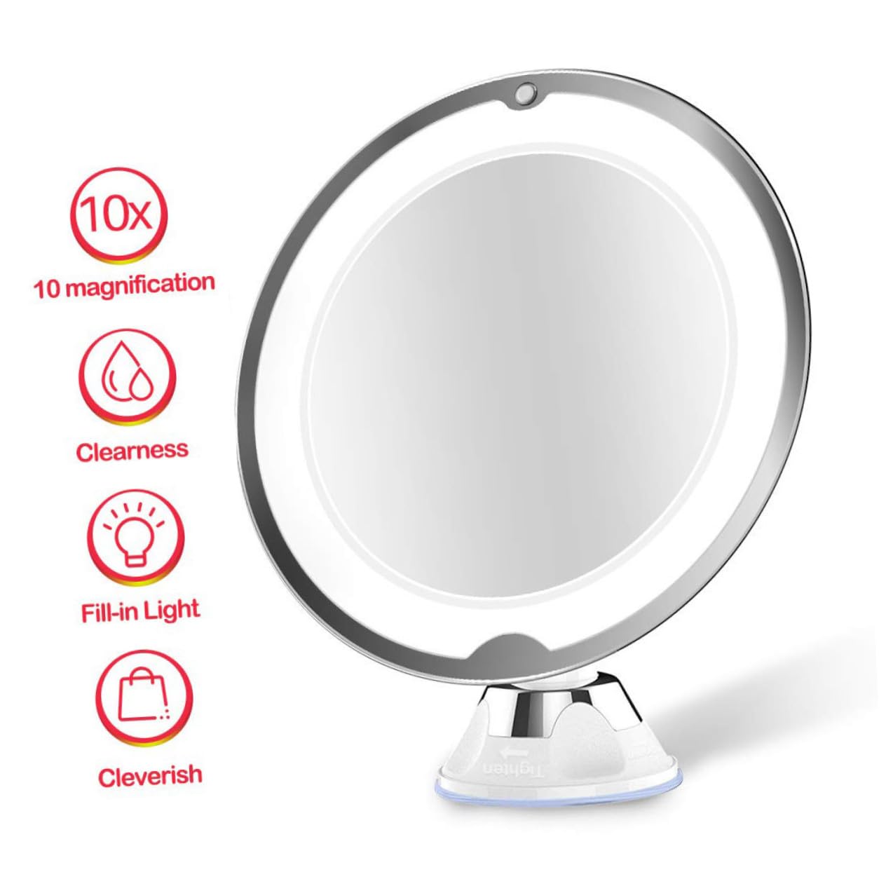 Anneome Espejo de Maquillaje LED Aumento con Ventosa para Baño y Tocador Redondo de Portátil Luz para Detalles Precisos