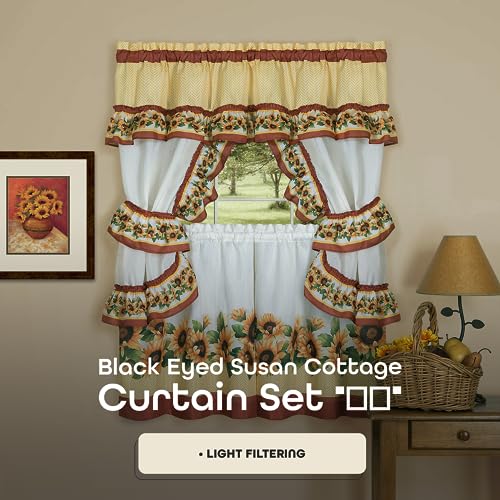 Achim Home Furnishings BSCS36SP12 Printed Cottage Window Curtain Set - 57 Inch Width, 36 Inch Length - Black Eyed Susan - Polyester Soft Window Treatment Include Valance, Attached Swaggers, Tiebacks & Two Tiers thumb #1