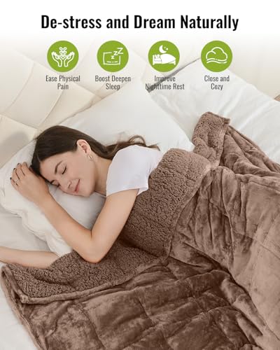 Uttermara Weighted Blanket Twin 15 Pounds, Adult Weighted Blankets with Soft Plush Flannel Fleece & Cozy Warm Sherpa for Couch Bed, Heavy Blanket Great for Sleeping and Relax, 48" x 72" 15lbs in Tan