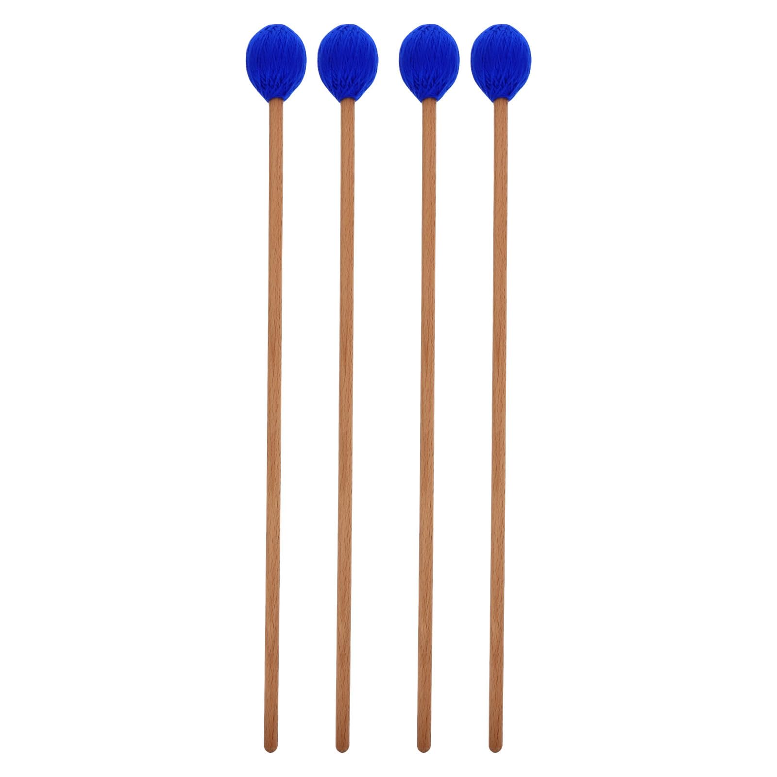 4 Marimba-Schlägel: Garn-Xylophon-Schlägel – Blauer Kopf, Holzgriff, Schlagstockhammer für Marimba, Xylophon und Glockenspiel
