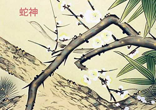 Amazon.co.jp: 尾崎春秋『南天松竹梅蛇神図』掛軸（尺五立
