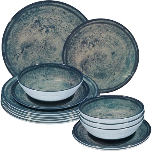 Vaisselle en mélamine bleu gris pour camping et repas en caravane ou festival