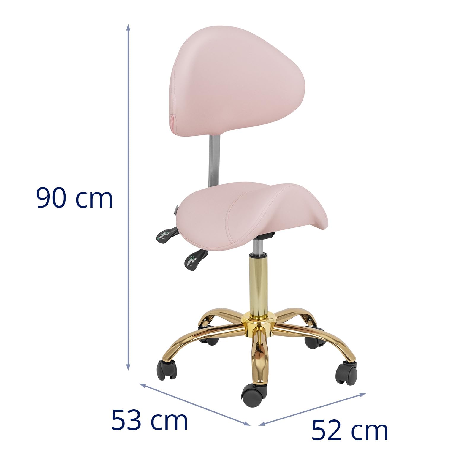Physa Taburete de estética con Ruedas Regulable en Altura 51-65 cm para hasta 150 kg en Rosa pálido y Dorado Taburete para estética Taburete de Oficina Silla cosmética Banqueta de Trabajo