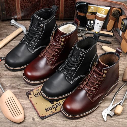 SL-Saint Handgefertigte Herrenstiefel mit weicher Zehe Wasserdicht-Leder Kuhfell/Wolle Mode Komfortschuhe (LederFutter, Braun, Erwachsene, Herren, 42, Numerisch, EU Schuhgrößensystem, M)