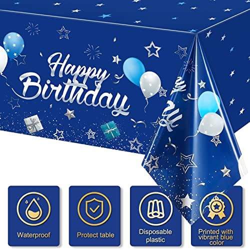 Miniatura 4 de Tegeme Suministros de Fiesta Azul Marino Manteles de Feliz Cumpleaños con Estrellas Confeti Estrellado Cubiertas de Mesa para Niños Niñas Baby