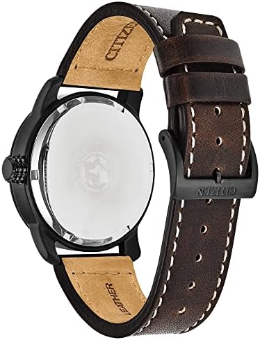 Citizen 남성용 Eco-Drive 위켄더 개리슨 필드 시계, 블랙 IP 스테인리스 스틸, 브라운 가죽 스트랩, 네이비 다이얼 (모델: BM8478-01L), 블루., 모던. — 사진 3