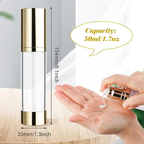 4 Pack 50ml/1.7oz Clear Airless Pump Bottle Plastic Vacuum Pump Press Container Empty Lotion Dispenser for Cream Toiletries Liquid Foundation Cosmetic Sample Travel - Gold3