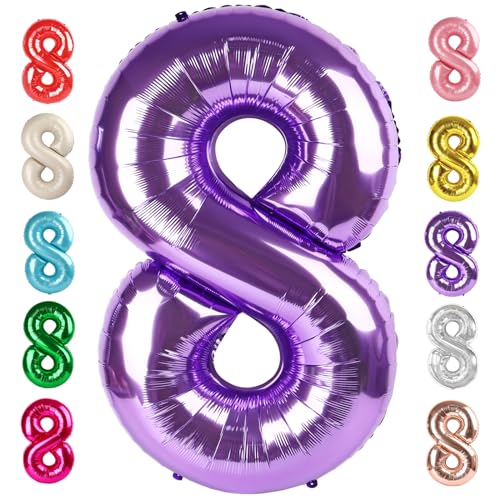 Image of 8 Balloon Numbers Birthday Decorations, 40In Purple Balloons for Men Women | Eye-catching Appearance, Perfect Decorative Centerpieces, Convenient Self-sealing Structure, Widely for Various Occasions