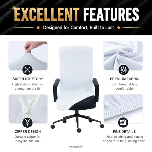 Image of Elastic Computer Chair Cover with Durable Zipper - Protective Removable Washable Universal Office Desk Chair Seat Slip Cover - Stretchy Soft Anti-dust Desk Chair Seat Protector for Dogs, Cats, Pets