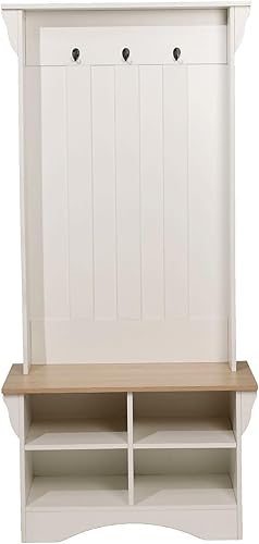 Miniatura 8 de Flash Furniture Árbol de pasillo de cachemira con banco, 3 ganchos individuales y 4 cubos de almacenamiento inferiores con estantes ajustables,