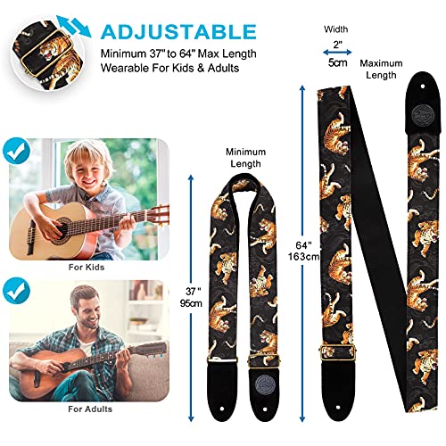 Himalaya Guitar Strap Tiger Japanese Traditional Art Pattern Tora Canvas Cotton W/Free Bonus- 2 Picks + Strap Locks + Strap Button. For Bass, Electric & Acoustic Guitars. An Awesome Gift #TOP1