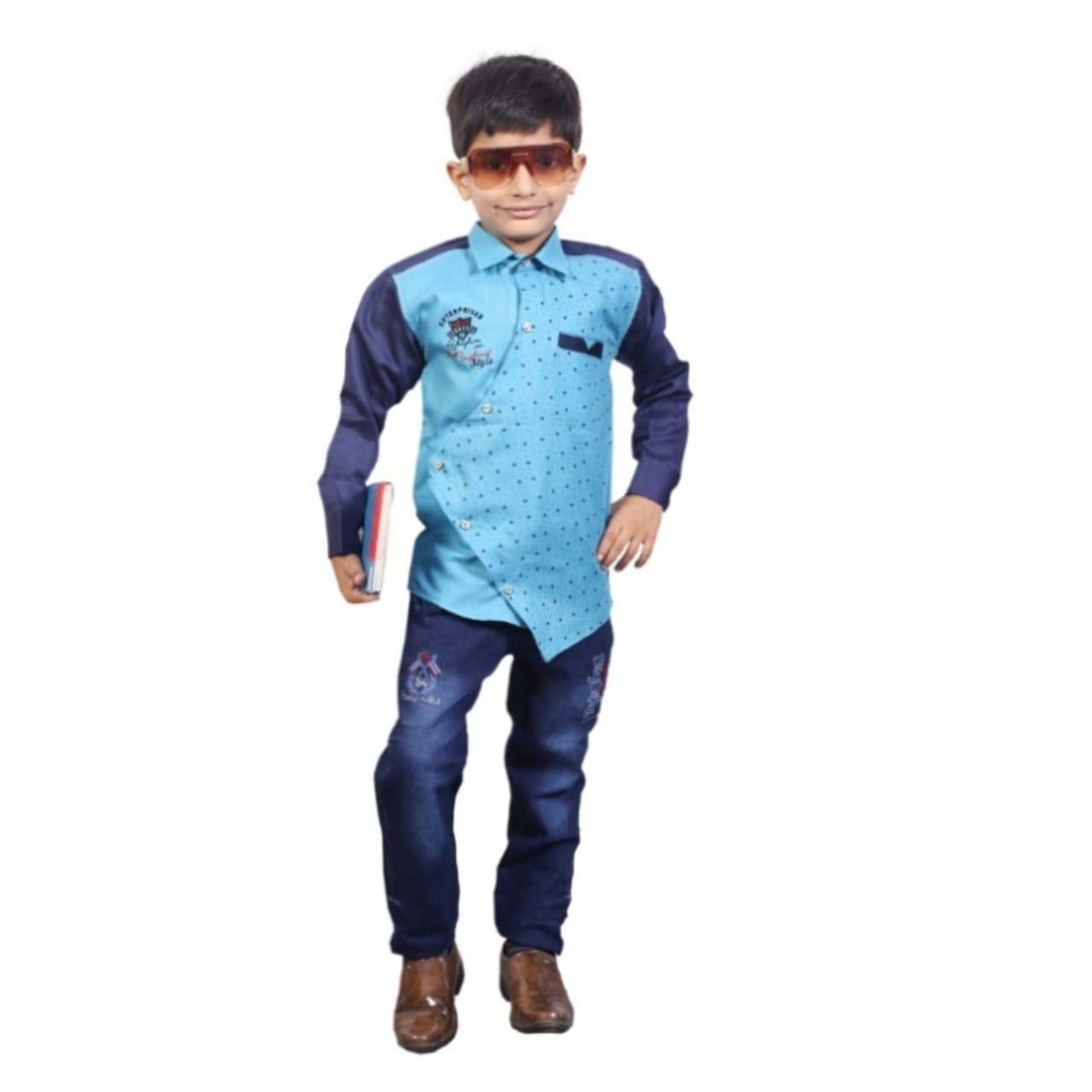 AC RacingAnshul Creation Kids Jean and Shirt Set-Boys - Sky Blue Printed