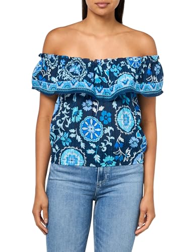 Ramy Brook Women's Maia Printed Cotton Off-Shoulder Top, Spring Navy Maya Combo, M