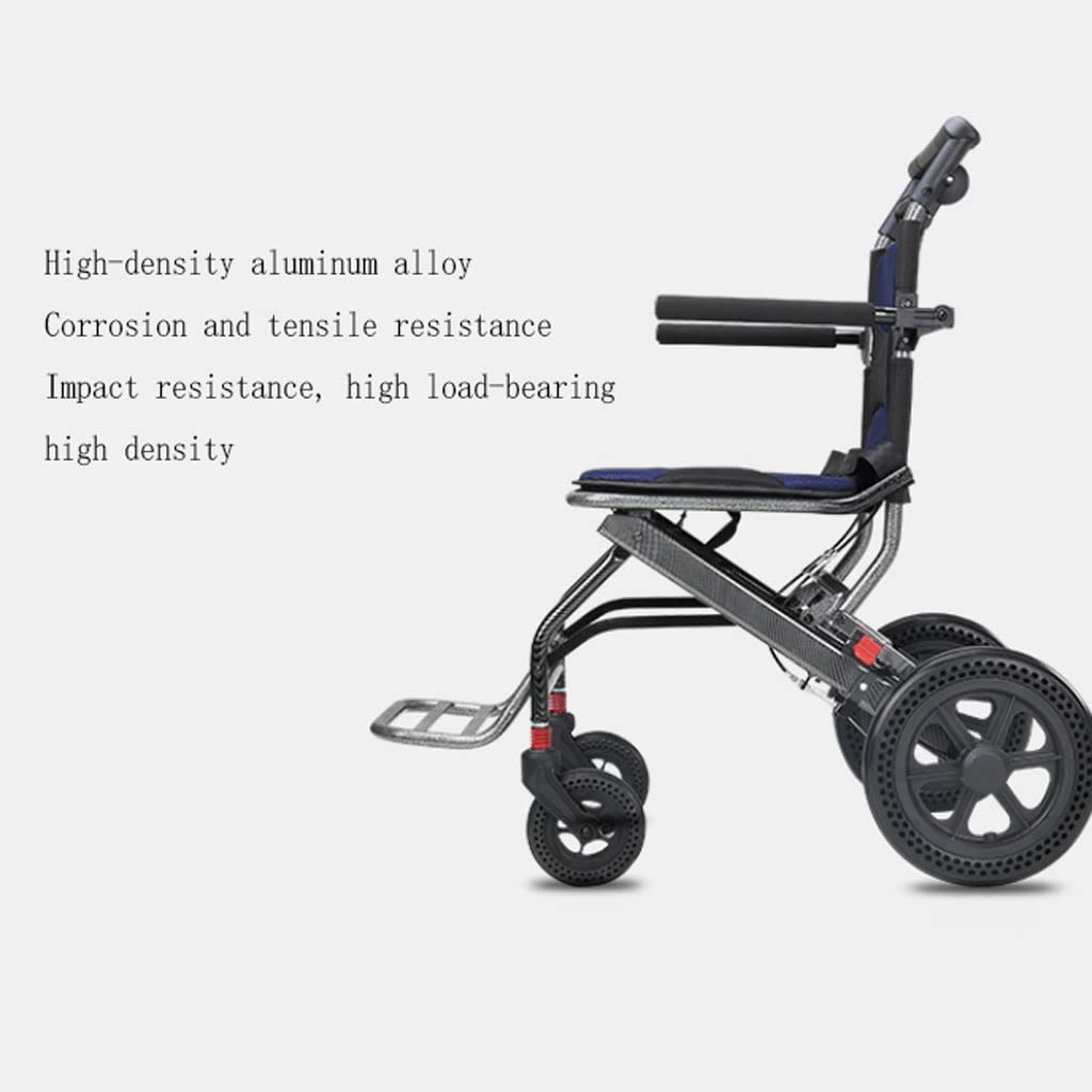 Transportstuhl Tragbarer Reise-Rollstuhl, Klappender kleiner Transportrollstuhl mit Handbremse, doppeltes Frühlingsschock-Rollstuhl, Flip-Backs-Arme Faltbarer Rollator-Rollstuhl ( Color : Black )