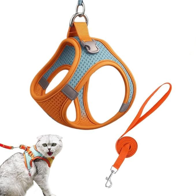Stimulicat Cat Harness,Escape Proof Soft Mesh Vest for Indoor Cats,Side-Through No-Pull Design,Adjustable& Lightweight with Reflective Strips,Breathable,Easy to Wear for Walking&Outdoor (Orange, M)