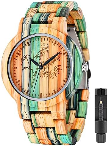 Tiong Womens Wooden Watch with All Wood Strap Quartz Analog Classic Design Colorful Bamboo Ladies Watches for Women, Couples