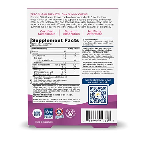 image for Nordic Naturals Zero Sugar DHA Prenatal Vitamin Gummies, Strawberry Or