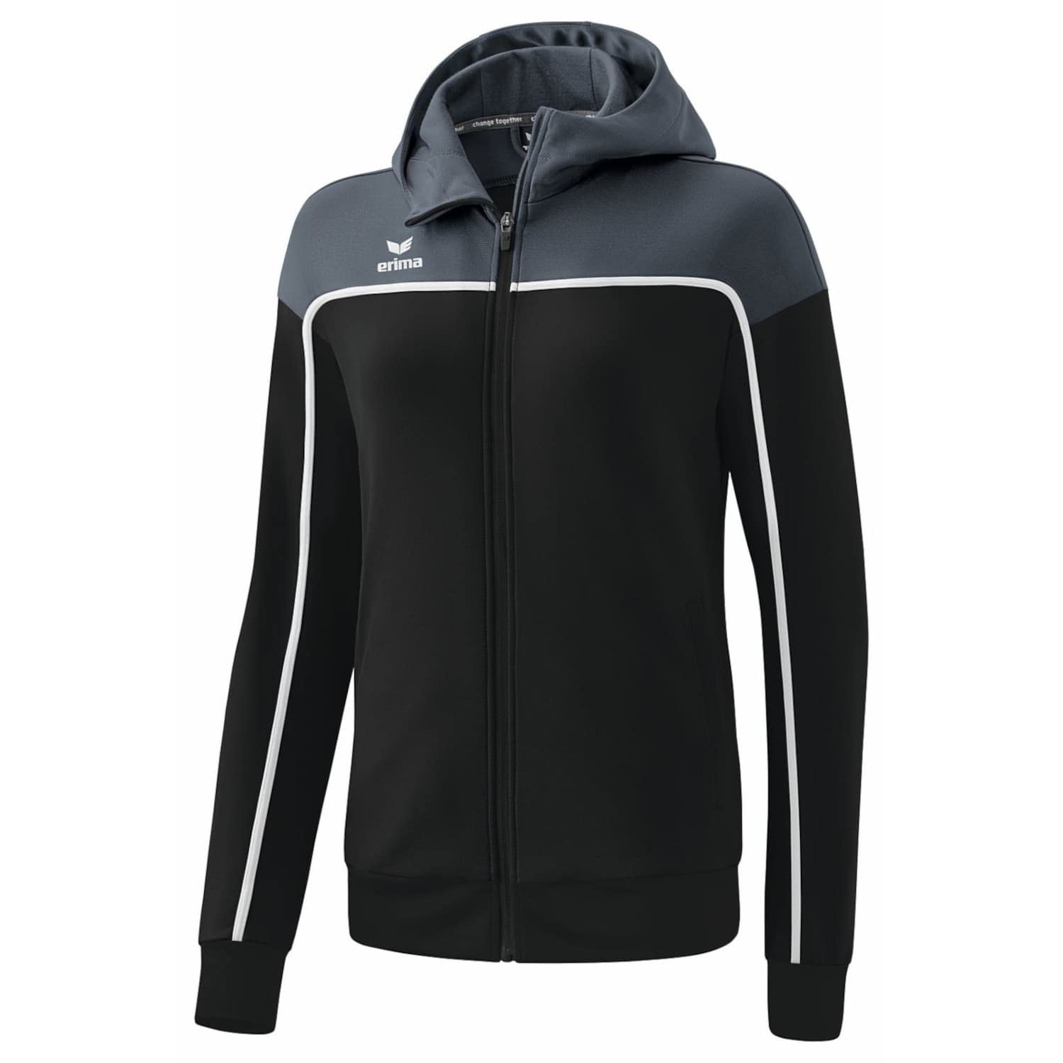 Erima Women's Change Training Jacket with Hood, Black Grey/Slate Grey/White, 34