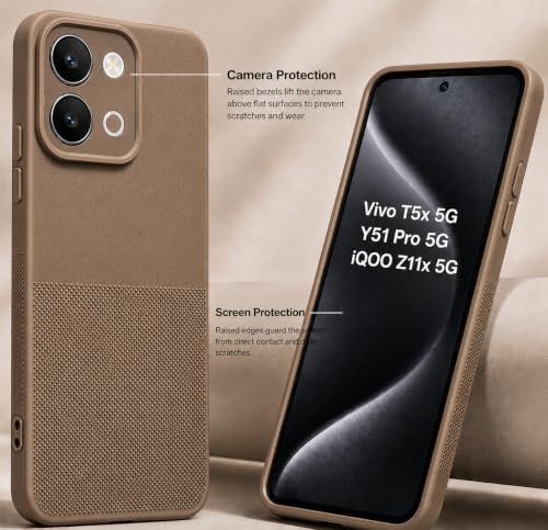 Image of Silicone Back Cover Case for Vivo T5x 5G Y51 Pro 5G iQOO Z11x 5G | Soft Micro-Fibre Lining Inside | Anti Slip Grip & Camera Protection | Shockproof Case for (Brown)