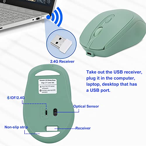 Dolrso Bluetooth Mouse,Rechargeable Wireless Mouse For Laptop/Ipad/Macbook Pro/Air, Silent Mouse Portable Slim For Surface Pro/Pc/Lenovo/Samsung Tablet (Light Green) #TOP5