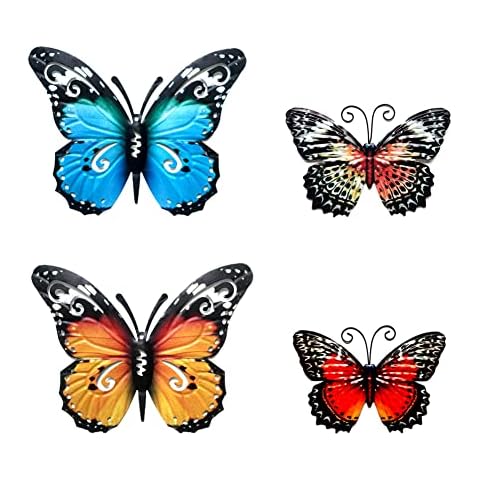 4Pieces Metal Butterfly Garden Ornaments Garden Fence Decorations Garden Cover