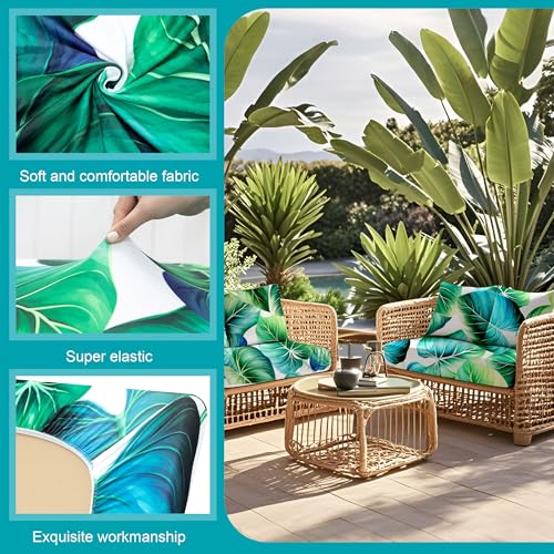 Image of 12 Pcs Stretch Patio Cushion Covers,Outdoor Couch Covers Replacement,Outdoor Couch & Sofa Slipcovers,for Patio Furniture Cushion Covers,Washable Reusable Furniture Protector (Green Leaf,Cover Only)