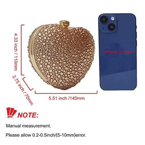 Cute Heart Shape Clutch Purse Mini Love Heart Rhinestone Wedding Handbag Party Women Purse(Rose Gold) #TOP4