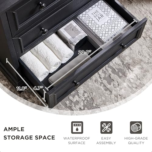 Image of ACCOHOHO 26 inch W Nightstands Set of 2, Farmhouse End Table with 4 Drawers for Storage, Nightstand with Charging Station for Bedroom, Black