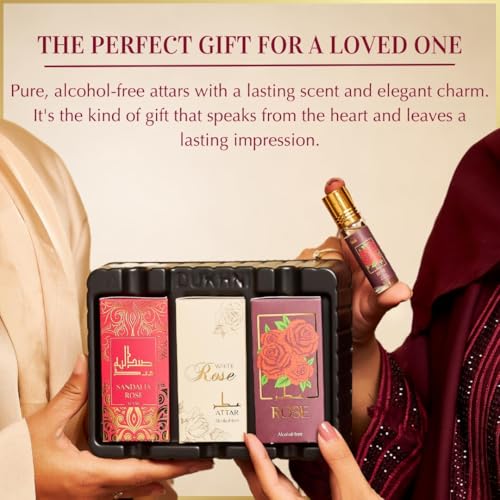 Image of Dukhni Rose Attar Oil Set | Authentic Arabic Fragrance Oils 3pc x 6ml | 100% Pure, Alcohol-Free Original Rose Attar Blends | Best gift for men & women, Ramadan gift, Islamic fragrance