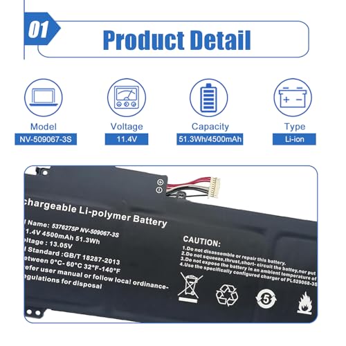 Image of NV-509067-3S Laptop Battery for Gateway GWTN141-10 GWTN141-10BK GWTN141-10BL GWTN141-10GR GWTN141-4 Gwtn141-4bl GWTN141-2BL GWTN141-4bk GWTN156-9SL 5376275P UTL-509068-3S 51.3Wh /4500mAh