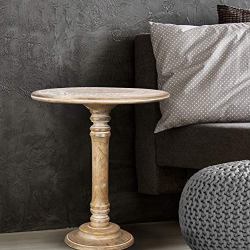 Coffee Table Wooden With Single Pillar, Wooden End Table, Small Table, Night Stand, Desk Side Table, Bedside Table, Entry Table, Living Room Side Table For Magazine, Books & Plants-18"X22" White Wash #TOP3