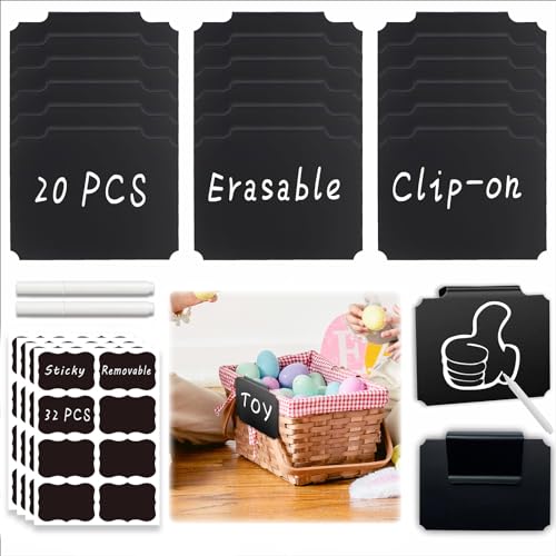 54-Piece Set of Basket Labels Clip On For Storage Bins: 20 Erasable Plastic Kitchen Pantry Labels...