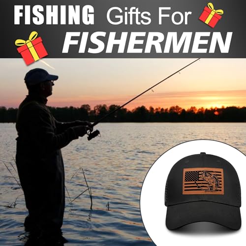 Image of Fishing Hat Fishing Gifts for Men, Bass Fish Flag Hats, Fishing Gear Accessories Stuff, Adjustable Fishing Trucker Hat